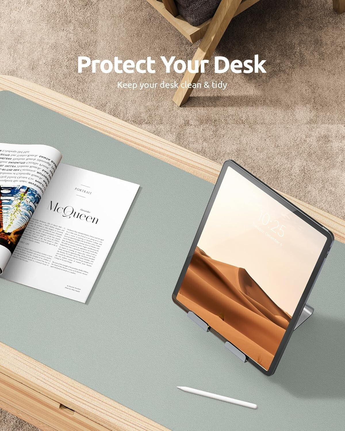YSAGi PU Leather Desk Mat, Large Mouse Mat, Non-Slip Desk Pad Desk Protector Mat