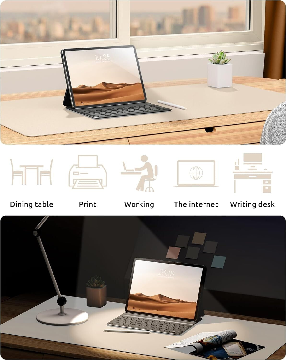 YSAGi PU Leather Desk Mat, Large Mouse Mat, Non-Slip Desk Pad Desk Protector Mat