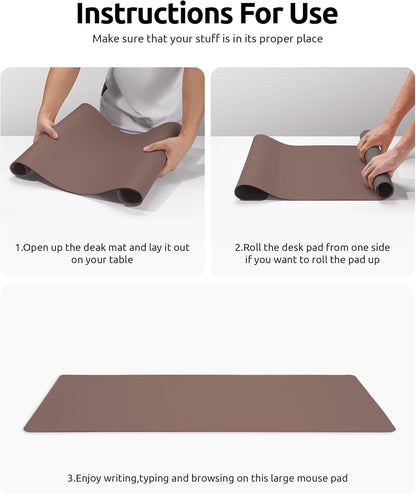 YSAGi PU Leather Desk Mat, Large Mouse Mat, Non-Slip Desk Pad Desk Protector Mat