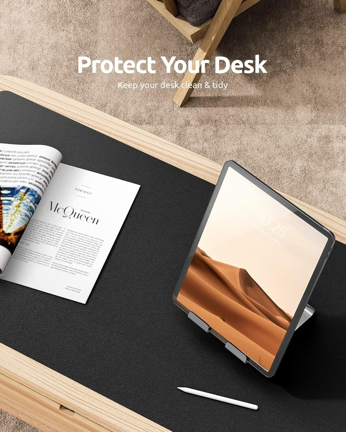 YSAGi PU Leather Desk Mat, Large Mouse Mat, Non-Slip Desk Pad Desk Protector Mat