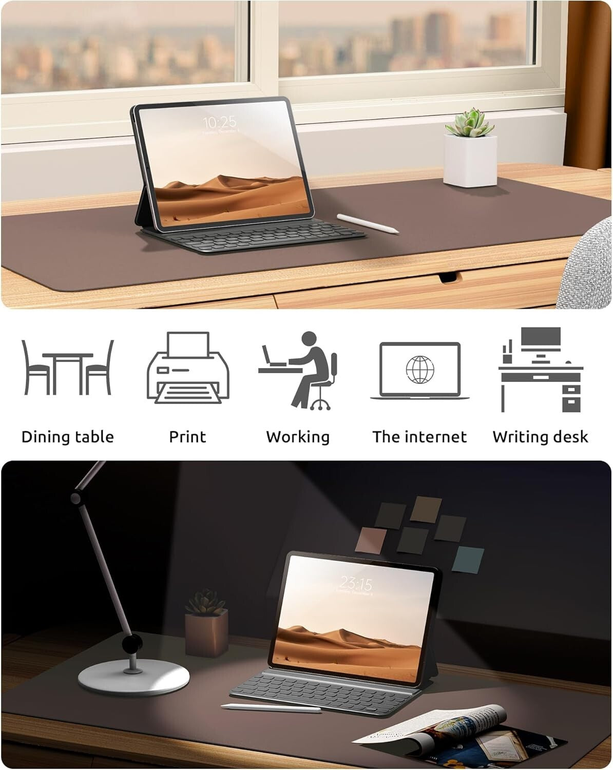 YSAGi PU Leather Desk Mat, Large Mouse Mat, Non-Slip Desk Pad Desk Protector Mat